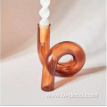 clear amber luster colored glass hurricane candle holder